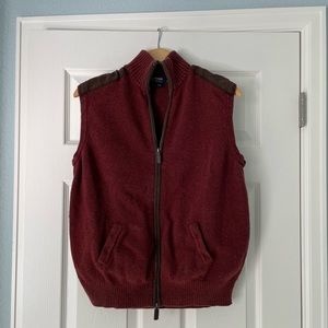 Cremieux 38 Collection Large Burgundy Vest with Pockets and Brown Leather